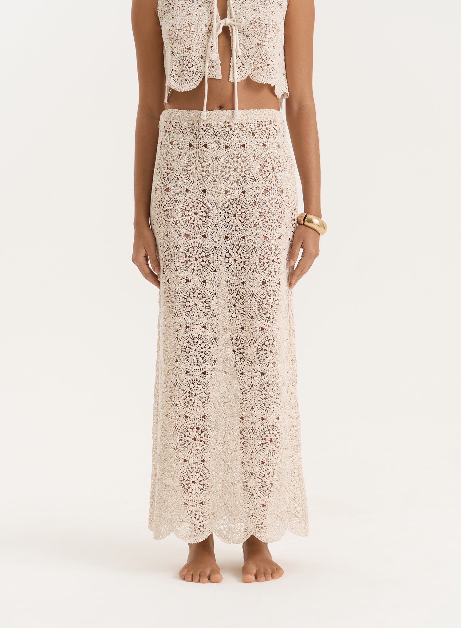 Beige Crochet Maxi Skirt